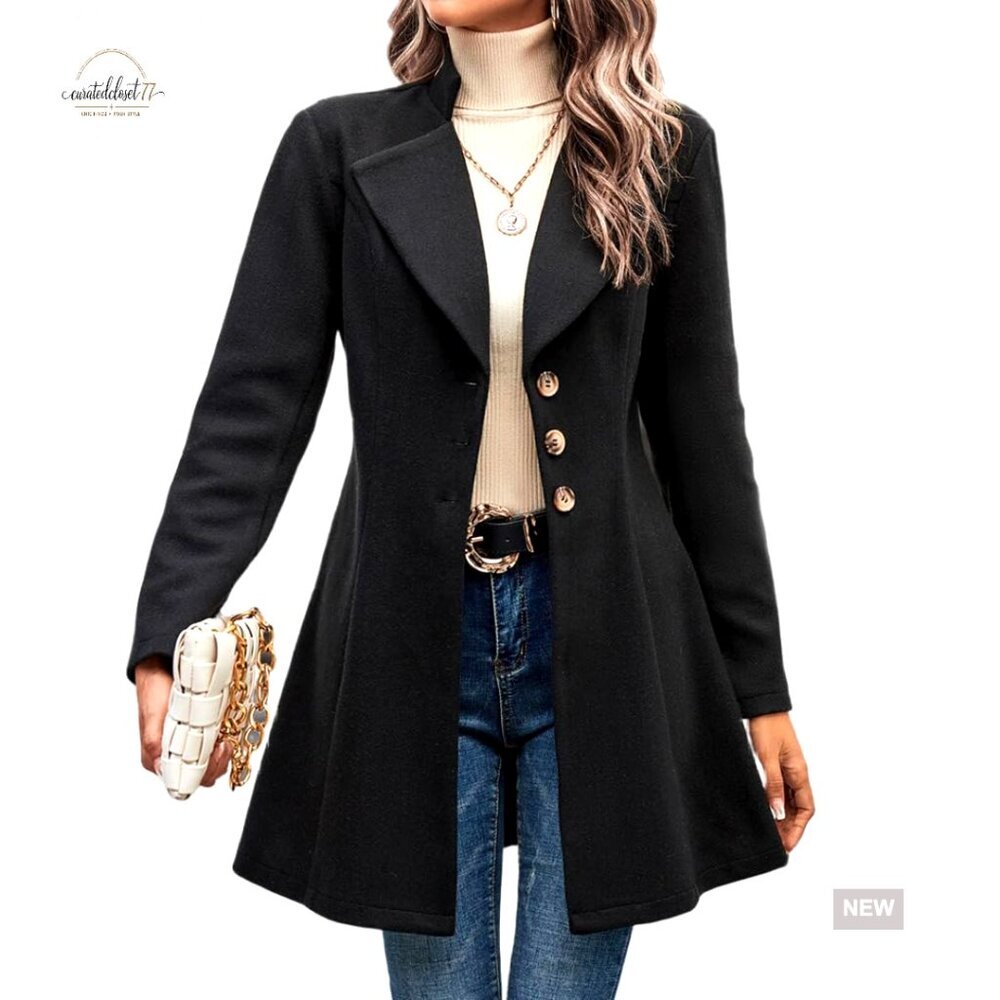 Wool Blend Pea Coat Trench Long Slim Fit Winter Jacket